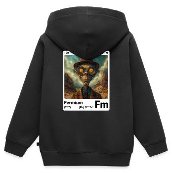 AI am Fermium (at) Modezeitschrift nerdy - Kinder Premium Organic Zip Hoodie - Schwarz - Hinten - AI Model Kid Male (0cm)