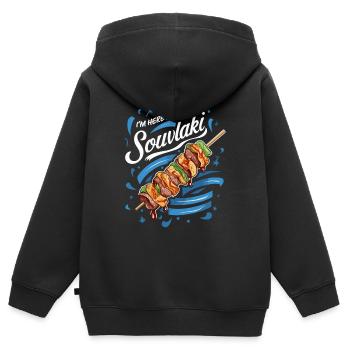 Je suis ici pour l’expérience souvlaki - Sweat Premium à capuche zippé enfant bio - noir - Dos - AI Model Kid Male (0cm)