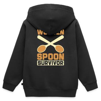 Cuillère en bois Survivor Drôle Design Rétro - Sweat Premium à capuche zippé enfant bio - noir - Dos - AI Model Kid Male (0cm)
