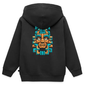 Dieu Maya Mythologie Maya Itzamna Masque Ancien - Sweat Premium à capuche zippé enfant bio - noir - Dos - AI Model Kid Male (0cm)