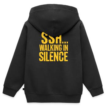 SSH... Walk In Silence - Tendance de la marche silencieuse - Sweat Premium à capuche zippé enfant bio - noir - Dos - AI Model Kid Male (0cm)