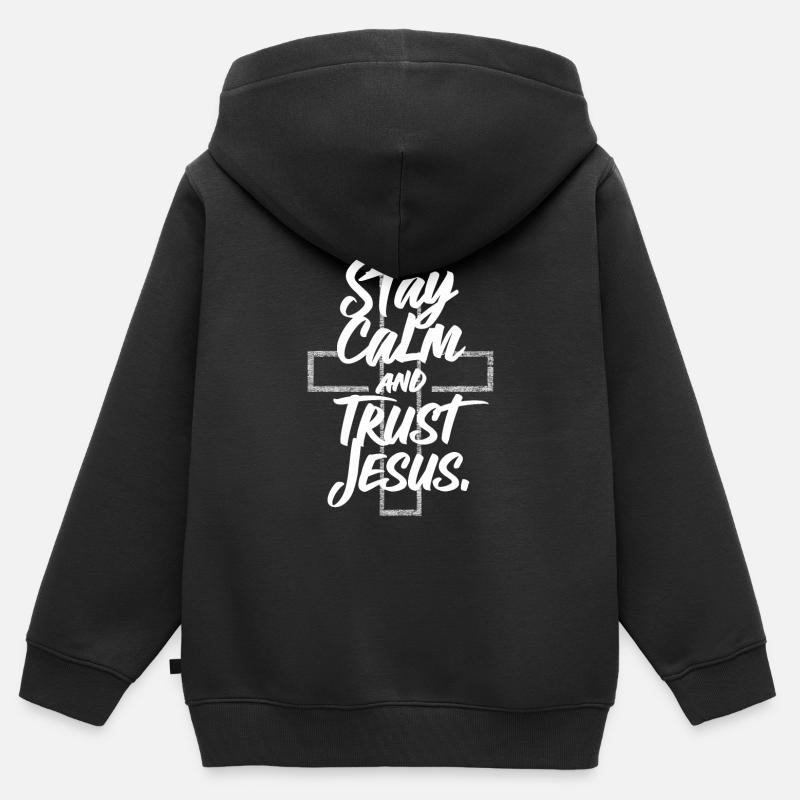 Restez calme et faites confiance à la déclaration chrétienne de Jésus - Sweat Premium à capuche zippé enfant bio - noir