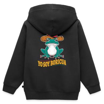 Yo Soy Boricua Puerto Rican Frosch Mit Hut - Kinder Premium Organic Zip Hoodie - Schwarz - Hinten - AI Model Kid Male (0cm)