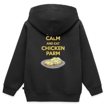 Bleib Ruhig Und Iss Chicken Parm Italienisches - Kinder Premium Organic Zip Hoodie - Schwarz - Hinten - AI Model Kid Male (0cm)