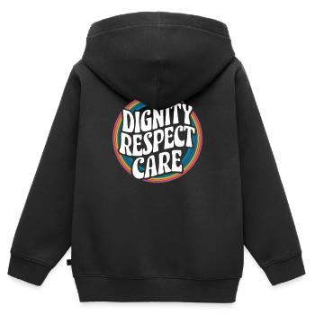 Travailleur social, Travail social, Dignité, Respect, Soins - Sweat Premium à capuche zippé enfant bio - noir - Dos - AI Model Kid Male (0cm)