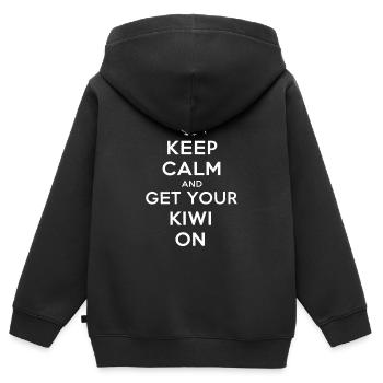 Neuseeland Andenken: Bleib Ruhig und Hol Dir - Kinder Premium Organic Zip Hoodie - Schwarz - Hinten - AI Model Kid Male (0cm)