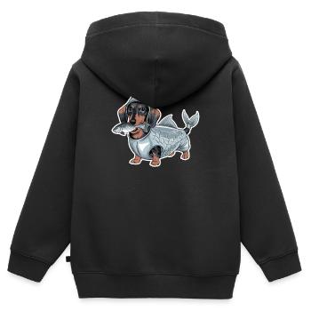 Teckel déguisé en poisson - Sweat Premium à capuche zippé enfant bio - noir - Dos - AI Model Kid Male (0cm)
