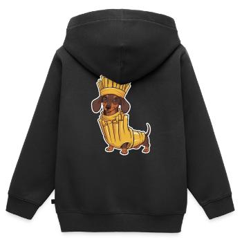 Teckel En Frites Français Déguisements - Déguisement Humoristique - Sweat Premium à capuche zippé enfant bio - noir - Dos - AI Model Kid Male (0cm)