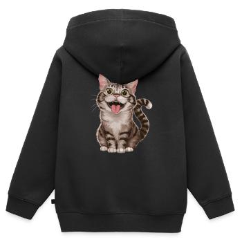 Fröhliche Getigerte Katze Mit Weit Geöffneten - Kinder Premium Organic Zip Hoodie - Schwarz - Hinten - AI Model Kid Male (0cm)
