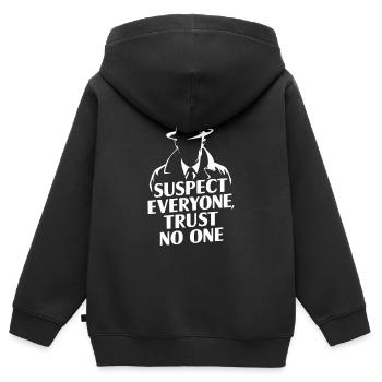 Murder Mystery Dinner Outfit: Suspect Everyone, - Kids Premium Organic Zip-up Hoodie - black - Back - AI Model Kid Male (0cm)