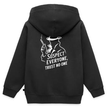 Suspecter n’importe qui, ne faire confiance à personne - Meurtre - Sweat Premium à capuche zippé enfant bio - noir - Dos - AI Model Kid Male (0cm)