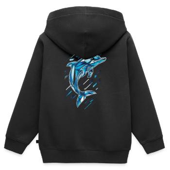 Geometric Dolphin in Blue Tones - Kids Premium Organic Zip-up Hoodie - black - Back - AI Model Kid Male (0cm)