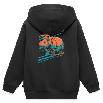Geometrischer Hippo Kunst Design - Kinder Premium Organic Zip Hoodie - Schwarz - Hinten - AI Model Kid Male (0cm)