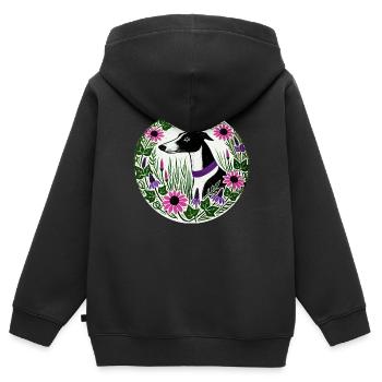 Lévrier noir et blanc - Sweat Premium à capuche zippé enfant bio - noir - Dos - AI Model Kid Male (0cm)
