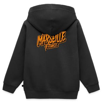 Souvenir de Marseille France - Sweat Premium à capuche zippé enfant bio - noir - Dos - AI Model Kid Male (0cm)