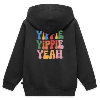 Yippie Yippie Yeah - Kinder Premium Organic Zip Hoodie - Schwarz - Hinten - AI Model Kid Male (0cm)