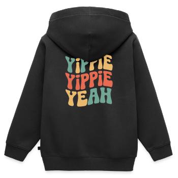 Yippie Yippie Yeah - Kinder Premium Organic Zip Hoodie - Schwarz - Hinten - AI Model Kid Male (0cm)