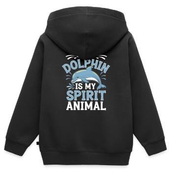 Delfin Le dauphin est mon animal spirituel Delfin - Sweat Premium à capuche zippé enfant bio - noir - Dos - AI Model Kid Male (0cm)