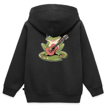 Grenouille avec guitare jouant sur nénuphar - Sweat Premium à capuche zippé enfant bio - noir - Dos - AI Model Kid Male (0cm)