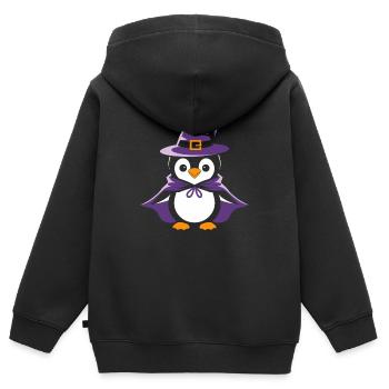 Pinguin Halloween Hexenhut und Umhang - Kinder Premium Organic Zip Hoodie - Schwarz - Hinten - AI Model Kid Male (0cm)