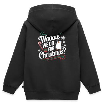 Pingouin Noël Waddle que nous faisons pour Noël - Sweat Premium à capuche zippé enfant bio - noir - Dos - AI Model Kid Male (0cm)