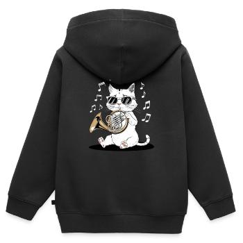 Chat avec des lunettes de soleil jouant du cor - Sweat Premium à capuche zippé enfant bio - noir - Dos - AI Model Kid Male (0cm)