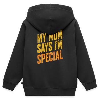 Meine Mama Sagt Ich Bin Besonders – Sarkastische - Kinder Premium Organic Zip Hoodie - Schwarz - Hinten - AI Model Kid Male (0cm)