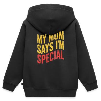Meine Mama Sagt Ich Bin Besonders - Kinder Premium Organic Zip Hoodie - Schwarz - Hinten - AI Model Kid Male (0cm)