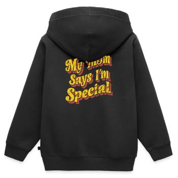 Meine Mama Sagt, Ich Bin Besonders - Humorvoll und - Kinder Premium Organic Zip Hoodie - Schwarz - Hinten - AI Model Kid Male (0cm)