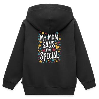 Meine Mama Sagt, Ich Bin Besonders - Humorvoller - Kinder Premium Organic Zip Hoodie - Schwarz - Hinten - AI Model Kid Male (0cm)