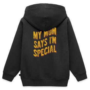 Meine Mama Sagt, Ich Bin Besonders - Kinder Premium Organic Zip Hoodie - Schwarz - Hinten - AI Model Kid Male (0cm)