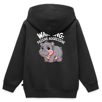 Moo Deng Vorsicht: Passiv Aggressiv - Kinder Premium Organic Zip Hoodie - Schwarz - Hinten - AI Model Kid Male (0cm)