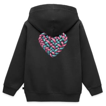 Cable Knit Heart Shape Heart - Kids Premium Organic Zip-up Hoodie - black - Back - AI Model Kid Male (0cm)