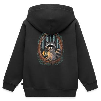 Cottagecore Waschbär mit Laterne im Wald - Kinder Premium Organic Zip Hoodie - Schwarz - Hinten - AI Model Kid Male (0cm)