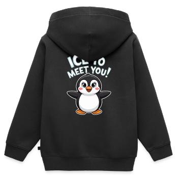 Jeu de mots pingouin mignon - Sweat Premium à capuche zippé enfant bio - noir - Dos - AI Model Kid Male (0cm)