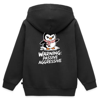 Warnung: Passiv Aggressiv Pinguin Comic Motiv - Kinder Premium Organic Zip Hoodie - Schwarz - Hinten - AI Model Kid Male (0cm)