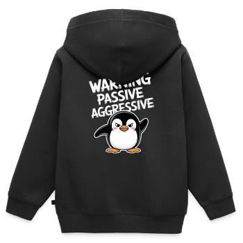 Vorsicht Passiv Aggressiv Lustiger Pinguin - Kinder Premium Organic Zip Hoodie - Schwarz - Hinten - AI Model Kid Male (0cm)
