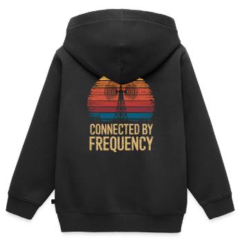 Radioamateur connecté par fréquence - Sweat Premium à capuche zippé enfant bio - noir - Dos - AI Model Kid Male (0cm)