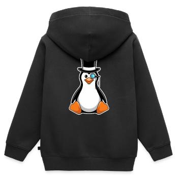 Pingouin élégant avec chapeau haut de forme et monocle - Sweat Premium à capuche zippé enfant bio - noir - Dos - AI Model Kid Male (0cm)
