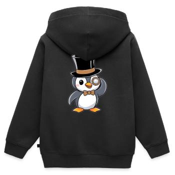 Pingouin élégant avec chapeau haut de forme et monocle - Sweat Premium à capuche zippé enfant bio - noir - Dos - AI Model Kid Male (0cm)
