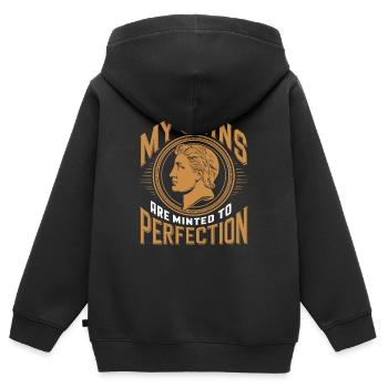 Mes pièces sont parfaitement frappées - Sweat Premium à capuche zippé enfant bio - noir - Dos - AI Model Kid Male (0cm)