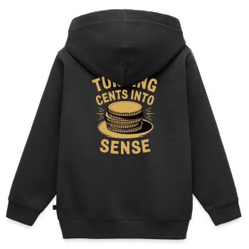 Turning Cents Into Sense motif for bargain hunters - Kids Premium Organic Zip-up Hoodie - black - Back - AI Model Kid Male (0cm)