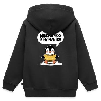 Achtsamkeit Ist Mein Mantra Fröhlicher Pinguin - Kinder Premium Organic Zip Hoodie - Schwarz - Hinten - AI Model Kid Male (0cm)