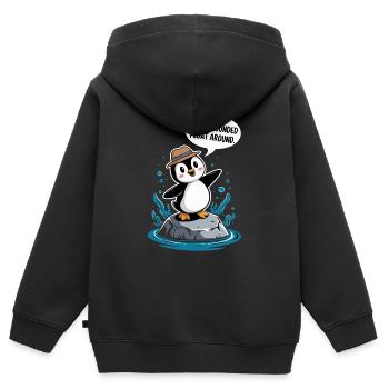 Bleib Geerdet Schwebe Umher Pinguin - Kinder Premium Organic Zip Hoodie - Schwarz - Hinten - AI Model Kid Male (0cm)
