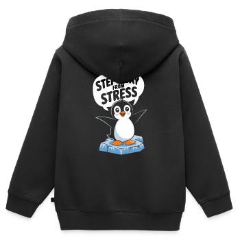 Le pingouin s’éloigne du stress - Sweat Premium à capuche zippé enfant bio - noir - Dos - AI Model Kid Male (0cm)
