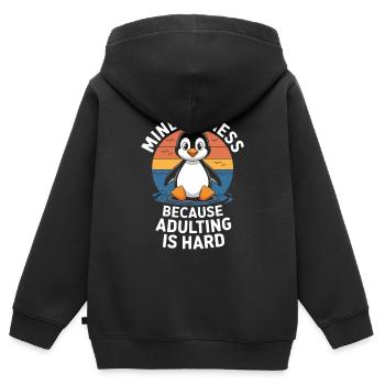 Achtsamkeit Pinguin Erwachsene Herausforderung - Kinder Premium Organic Zip Hoodie - Schwarz - Hinten - AI Model Kid Male (0cm)