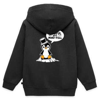 Pingouin conscient avec un chapeau haut de forme sur un bloc de glace - Sweat Premium à capuche zippé enfant bio - noir - Dos - AI Model Kid Male (0cm)