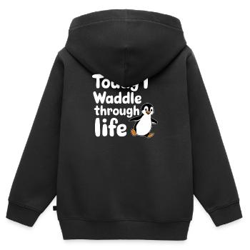 Aujourd’hui, je me dandine dans la vie Pingouin - Sweat Premium à capuche zippé enfant bio - noir - Dos - AI Model Kid Male (0cm)
