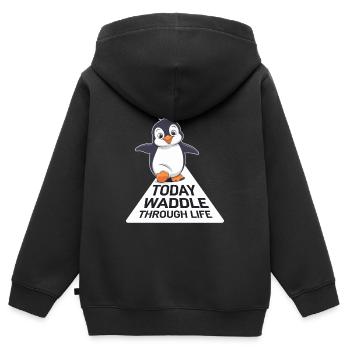 Aujourd’hui, se dandiner dans la vie Pingouin - Sweat Premium à capuche zippé enfant bio - noir - Dos - AI Model Kid Male (0cm)