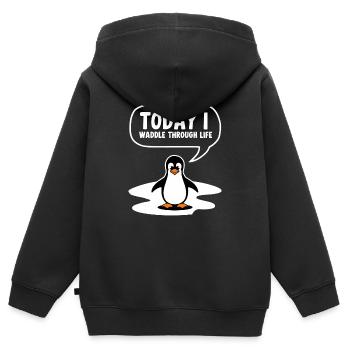 Aujourd’hui, je me dandine dans la vie - Sweat Premium à capuche zippé enfant bio - noir - Dos - AI Model Kid Male (0cm)